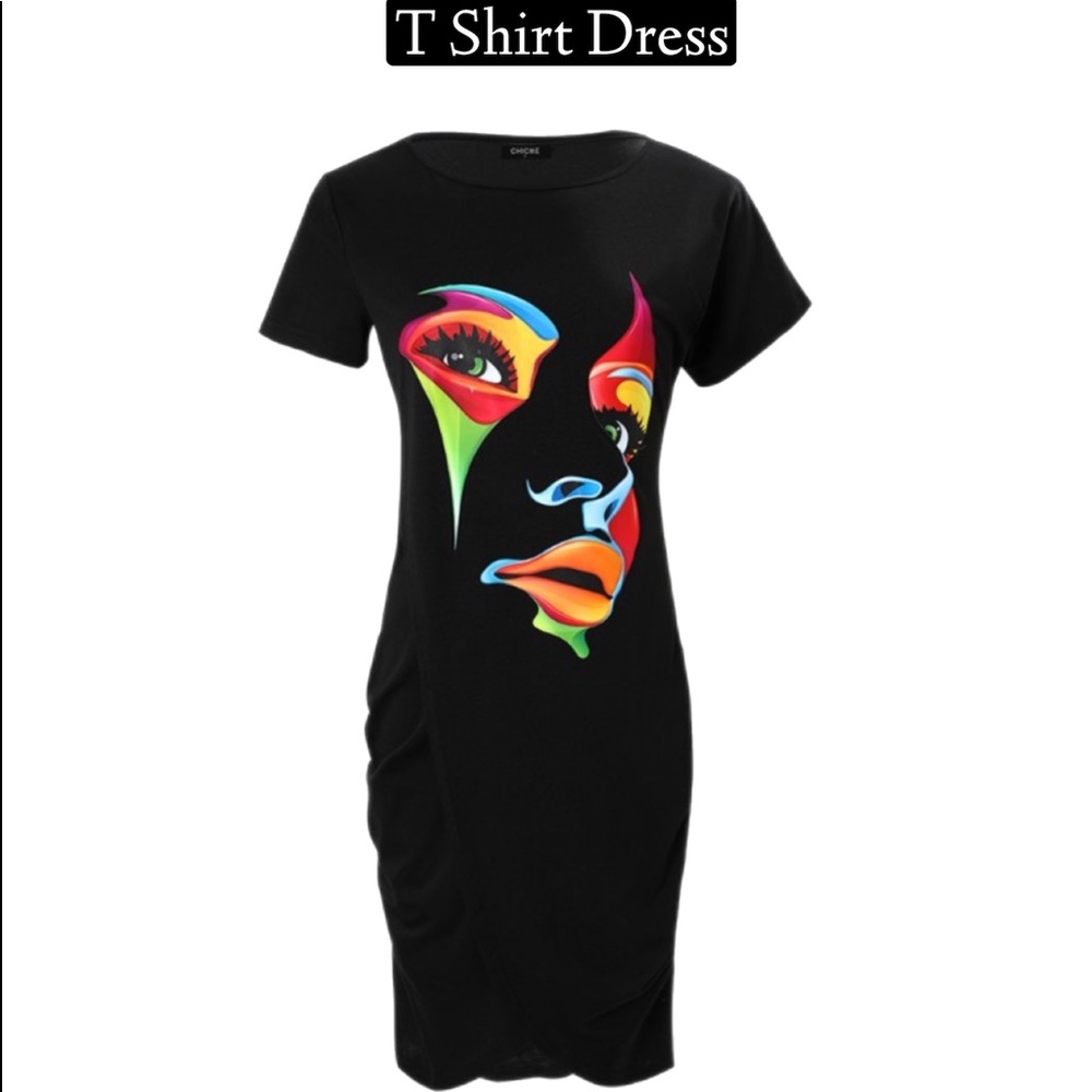Assymetrical Abstract T Shirt Dress